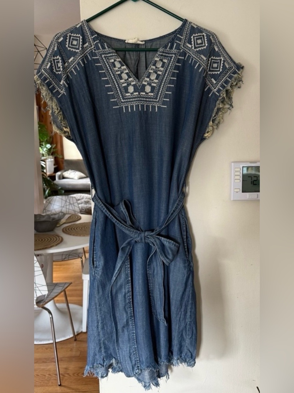 easel Indigo Blue Embroidered Belted Dress